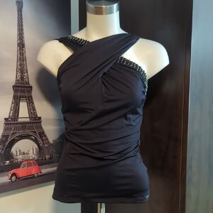 Chic Black Cross-Strap Women's Blouse